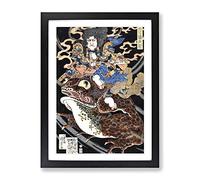 Warrior Upon A Toad By Utagawa Kuniyoshi Asian Japanese Framed Wall Art Print, Ready to Hang Picture for Living Room Bedroom Home Office Décor, Black A4 (34 x 25 cm)