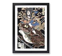 Warrior Upon a Toad by Utagawa Kuniyoshi Framed Print | A2 Black Framed Wall Art | Ready to Hang | Modern Nature Picture | Living Room Bedroom Lounge Office