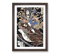 Warrior Upon a Toad by Utagawa Kuniyoshi Framed Print | A2 Walnut Framed Wall Art | Ready to Hang | Modern Nature Picture | Living Room Bedroom Lounge Office