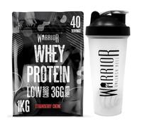 Warrior Whey Protein Powder | High Protein Shake up to 36g for Muscle Growth, Recovery & Lean Muscle | Low Carb, Low Fat, Low Sugar | Gym & Fitness Protein Supplement |Strawberry Crème 1kg + Shaker