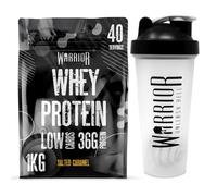 Warrior Whey Protein Powder | High Protein Shake up to 36g for Muscle Growth, Recovery & Lean Muscle | Low Carb, Low Fat, Low Sugar | Gym & Fitness Protein Supplement |Salted Caramel 1kg + Shaker