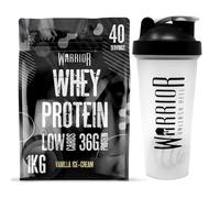 Warrior Whey Protein Powder | High Protein Shake up to 36g for Muscle Growth, Recovery & Lean Muscle | Low Carb, Low Fat, Low Sugar | Gym & Fitness Protein Supplement |Vanilla Icecream 1kg + Shaker