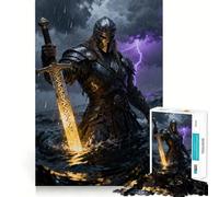 Warrior with Glowing Sword in Stormy Sea Jigsaw Puzzles 1000 Pieces Focus Boost Fun Laser Cut for Flawless Fit Bonding Activity for Loved Ones (50x75cm)
