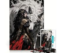 Warrior Woman And White Wolf Jigsaw Puzzles 1000 Pieces Focus Boost Fun Laser Cut for Flawless Fit Bonding Activity for Loved Ones (38x26cm)