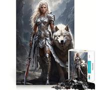 Warrior Woman And Wolf Jigsaw for Adults 1000 Pieces Brain Memory Game Laser Cut for Flawless Fit Unique Gift for Stress Relief (50x75cm)