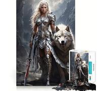 Warrior Woman And Wolf Jigsaw Puzzles 1000 Piece for Adults Recall Fun Play Firm Fit Secure Assembly Family Fun Night Activity (38x52cm)