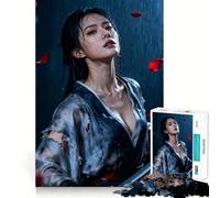 Warrior Woman in Rain with Sword Jigsaw Puzzles 1000 Pieces Focus Boost Fun Laser Cut for Flawless Fit Bonding Activity for Loved Ones (38x26cm)