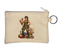 Warrior Woman Standing Among Fallen Enemies Key Chain Coin Purse Beige
