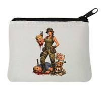 Warrior Woman Standing Among Fallen Enemies Neoprene Coin Purse Pouch 10x11cm White