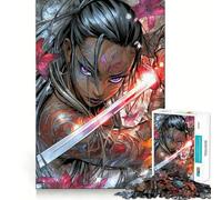 Warrior Woman with Sword And Flowers 1000-piece Jigsaw Puzzles Brain Focus Game Expert Cutting Craftsmanship Fascinating Hobby for Idle Moments (38x26cm)