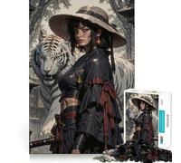 Warrior Woman with White Tiger 1000 Pieces Puzzles for Teenagers Mind Boost Fun High Accuracy Cutting Craft Calming Mental Break Activity (38x26cm)