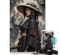 Warrior Woman with White Tiger Jigsaw Puzzles 1000 Cognitive Skill Toy Smooth Burr Free Surface Relaxing Indoor Group Activity (50x75cm)
