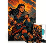 Warrior Woman Wolf Fiery Jigsaw Puzzles 1000 Pieces Focus Boost Fun Laser Cut for Flawless Fit Bonding Activity for Loved Ones (38x26cm)