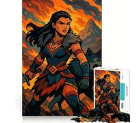 Warrior Woman Wolf Fiery Puzzle for Adults 1000 Pieces Memory Play Game Firm Fit Secure Assembly Meaningful Connection Building Game (38x52cm)