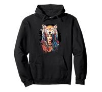 Warrior Woman Wolf Headdress Tribal Spirit Artwork Pullover Hoodie