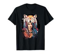 Warrior Woman Wolf Headdress Tribal Spirit Artwork T-Shirt