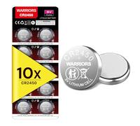 Warriors 10X CR2450 Batteries, 3V Lithium Coin Batteries