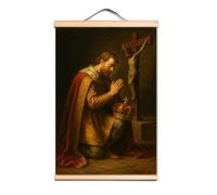 Warriors of christ Military Art Decorative Banner Wall Hanging Flag, Armor Warrior Charging Posters and Prints Canvas Scroll Painting, Knights Templar Tapestries Home Decor Mural,50X70 CM