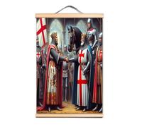 Warriors of christ Military Art Decorative Banner Wall Hanging Flag, Armor Warrior Charging Posters and Prints Canvas Scroll Painting, Knights Templar Tapestries Home Decor Mural,60X90 CM