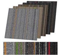 Warsaw Carpet Tiles, 1 m² Self-Lying Carpet for Office and Commercial Use, Striped Tile, Rugs, Each 50 x 50 cm, Robust Carpet, Floor Tiles with Non-Slip Vinyl Backing (Anthracite-Red, Pack of 4)