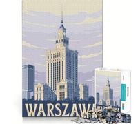 Warsaw Cityscape Travel Poster Jigsaw Puzzle 1000 Piece Creative Skill Toy Clean Cut Sturdy Components Travel-friendly Brain Game Gift (50x75cm)