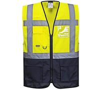 Portwest C476 Warsaw Executive Hi Vis Vest with Pockets and Zip Mens Reflective Safety Gilet Hivisible Workwear Polyester Construction Roadwork Warehouse Site Highways, Yellow/Navy, M