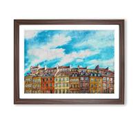 Warsaw Old Town In Poland Painting Modern Art Framed Print | A4 Walnut Framed Wall Art | Ready to Hang | Modern Historical Picture | Living Room Bedroom Lounge Office