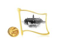 Warsaw Poland Landmark Ink City Golden Metal Flag Lapel Pin Badge