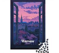 Warsaw, Poland︰ Open Window Cityscape Travel Puzzle 1000 Pieces, Asian Architecture Inspired View, Matte Printed Jigsaw for Travel Lovers, Decorative Artwork, 52x38cm/1000pcs