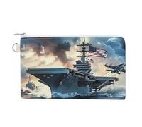 Warship Battleship Military Jet Airplane Funny Coin Purse Portable Zipper Change Multifunctional Pouch Bag Gift for Men Women
