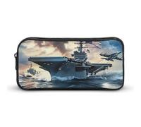 Warship Battleship Military Jet Airplane Large Pencil Case Pouch Multifunctional Office Storage Pocket Makeup Bag with Zipper