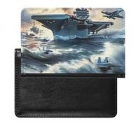Warship Battleship Military Jet Airplane Leather Passport Holder ID Card Protector Portable Cover Case Travel Wallet for Men Women
