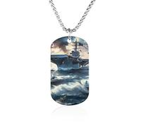 Warship Battleship Military Jet Airplane Memory Necklace Jewelry Hip Hop Chain Pendant Statement Necklaces for Men Women 23.6in（60cm）