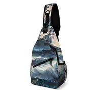Warship Battleship Military Jet Airplane Men's Print Crossbody Large Sling Backpack Casual Chest Bag Gift for Traveling Hiking Workout
