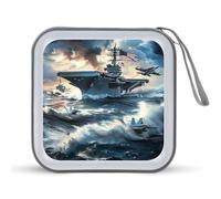 Warship Battleship Military Jet Airplane Portable Zipper CD Case 40 Capacity DVD Collection Holder for Car Office Home Travel