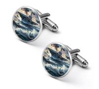 Warship Battleship Military Jet Airplane Round Classic Cufflinks Metal Cuff Links for Men Suit Shirts Accessories Anniversary Birthday Gift 2.0cm