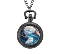 Warship Battleships Classic Quartz Pocket Watch Vintage Men's Pocketwatch with Chain Christmas Gifts for Father Husband Boyfriend