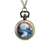 Warship Battleships Classic Quartz Pocket Watch Vintage Men's Pocketwatch with Chain Christmas Gifts for Father Husband Boyfriend