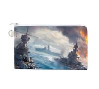 Warship Battleships Fashion Coin Purse Small Zippered Wallet Pouch with Key Ring Cute Credit Card Holder