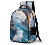 Warship Battleships Large Backpack with Adjustable Padded Shoulder Straps Casual Travel Laptop Daypack