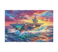 Warship Ocean Sunset Glow 1000 PCS（75x50cm） Jigsaw Puzzle Bundle Puzzle for Adults Teens 14+ Fun Family Game Mindful Activity Spring Gift Precision Cut Board 1000 PCS（75x50cm）