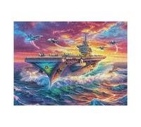 Warship Ocean Sunset Glow 500 Pcs Jigsaw Puzzle Bundle Family Puzzle Lovers Fun Family Game Mindful Activity Spring Eco Friendly Cardboard 500 PCS