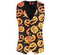 WarsoniodSona Halloween Pumpkin Print Casual Blazer For Men, Prom Party Night Club Suit Jackets Fashion Blazer Plus Size Christmas Party Suits Slim Fit Long Sleeve Suit Jacket,Vest,S