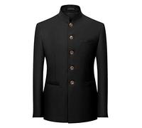 WarsoniodSona Men'S Chinese Stand Collar Blazer Solid Color Casual Blazer Suit Jacket For Men Business Meeting Slim Fit Blazer Retro Tang Tunic Suit Jackets,Black,180Cm,(80,88Kg)