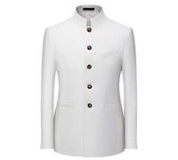 WarsoniodSona Men'S Chinese Stand Collar Blazer Solid Color Casual Blazer Suit Jacket For Men Business Meeting Slim Fit Blazer Retro Tang Tunic Suit Jackets,White,180Cm,(80,88Kg)