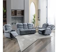 warth fabric electric recliner sofa suite in steel blue
