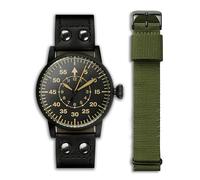 WARTIME | WWII Luftwaffe Black Edition Military Watch - Vintage Pilot Watch with Swiss Movement, Gun Black Steel Case, Superluminova Hands and Two Straps Presented in an Ammo Box