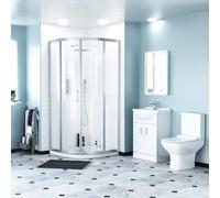 Warton Rimless Toilet, Vanity Basin Unit & 800mm Quadrant Shower Enclosure Suite