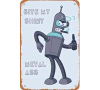 Warukee Bender from Futurama - Funny Cartoon TV Poster Vintage Look Metal Sign for Cafe Bar Man Cave Office Home Wall Art Decor Gift Retro Tin Sign 12 X 8 inch