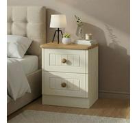 Warwick Bedside Cabinet - 2 Drawer - Cream and Oak